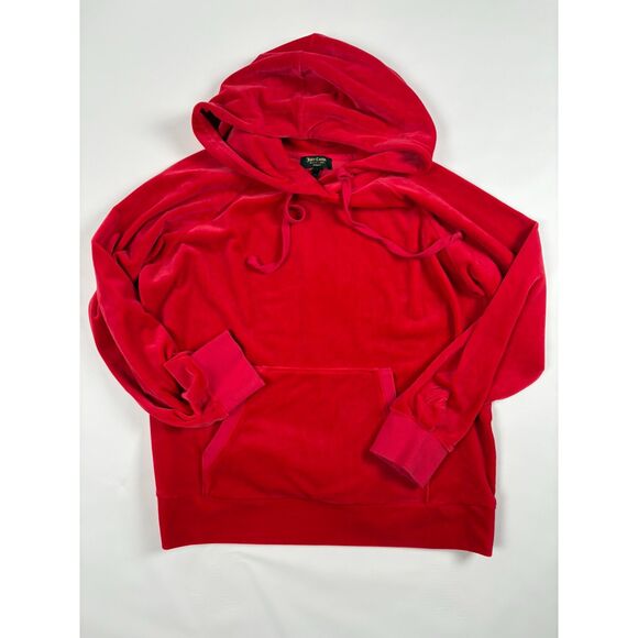 Juicy Couture Tops - Juicy Couture Black Label Luxe Velour Hoodie Women’s Medium | Red Pullover Y2K